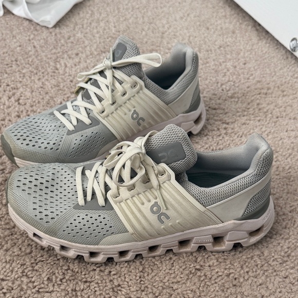 On Running Light Gray and Cream Athletic Shoes - Picture 1 of 5